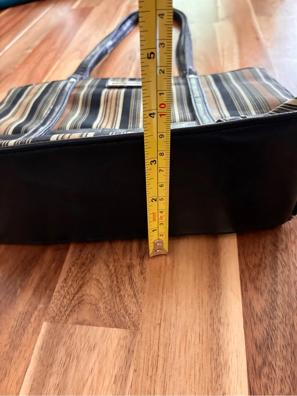 Longaberger Homestead Tote Bag Handbag Purse Black, Brown, Tan Stripe